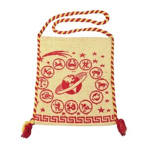 Vintage Greek Zodiac Astrology Celestial Planet Tapestry Bag Red Rope Strap